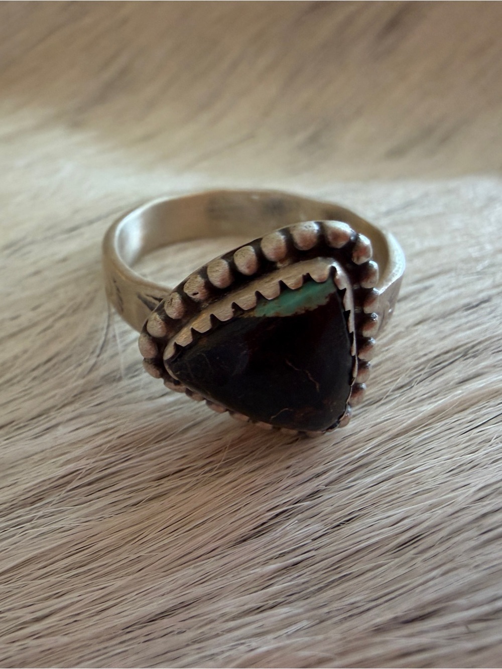 ❤️ Black Jack Turquoise Triangular Sterling Adjustable Ring 4.2mm Stamped Band - Picture 10 of 15
